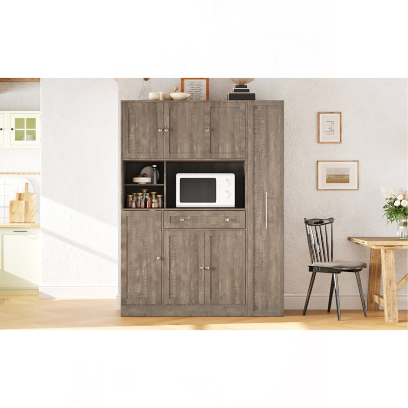 Traditional 52.8X17.7X70inch Freestanding Buffet With Hutch , Large Kitchen Pantry Storage Cabinet Cupboard With Pull-Out Side Cabinet, Door Shelves And Drawer, Brown