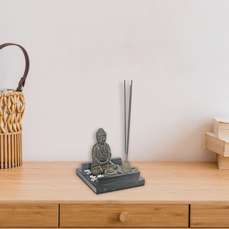 Ensemble de porte-encens en céramique Bouddha méditant, Vert