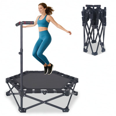 37" Foldable Mini Trampoline, One-Step Fold & Open, Rebounder Trampoline for Adults, 330lbs Max Load, 3-Level Adjustable T-Bar, Indoor & Outdoor Workout