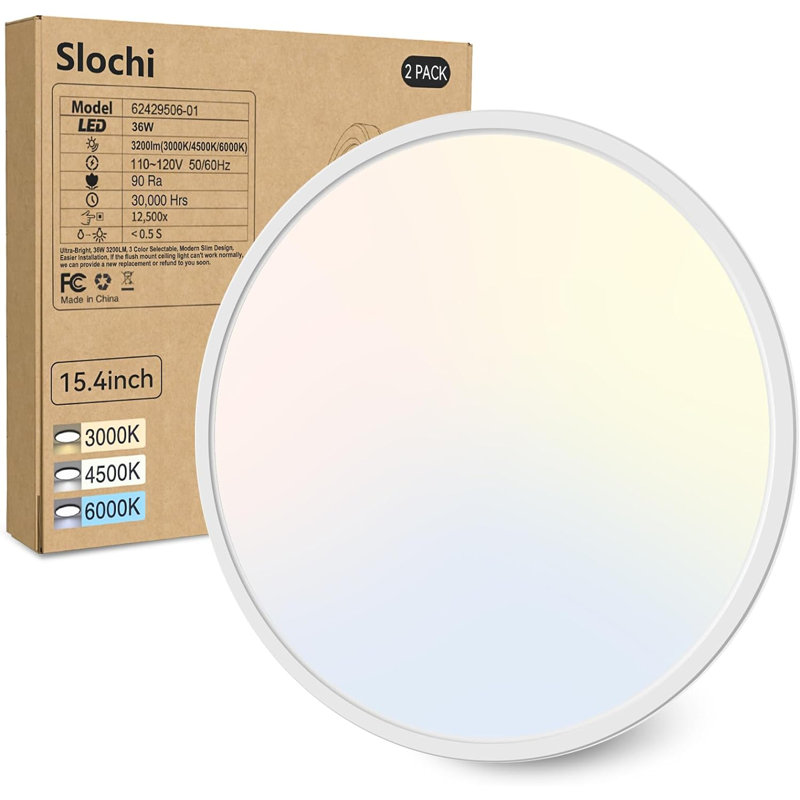 Plafonnier encastré 15,4 pouces, plafonnier à DEL ultra-mince 36W 3200Lm, luminaires à profil bas à température de couleur de 3 000 K / 4 000 K / 6 500 K pour la chambre à coucher, la cuisine, le salon et le placard