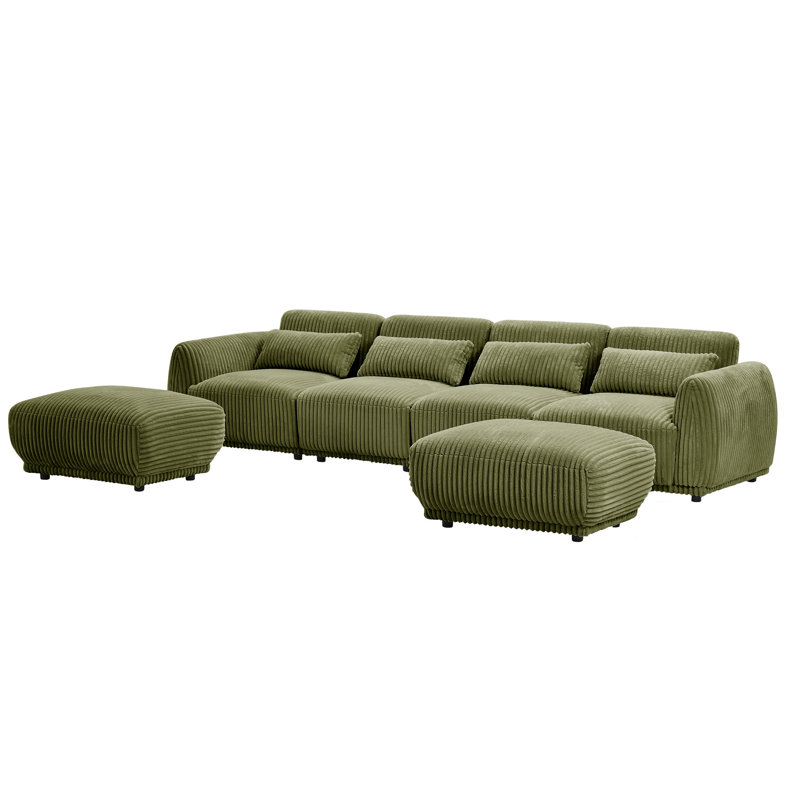 Upholstered U-Shaped Sectional Reversible, Green Corduroy