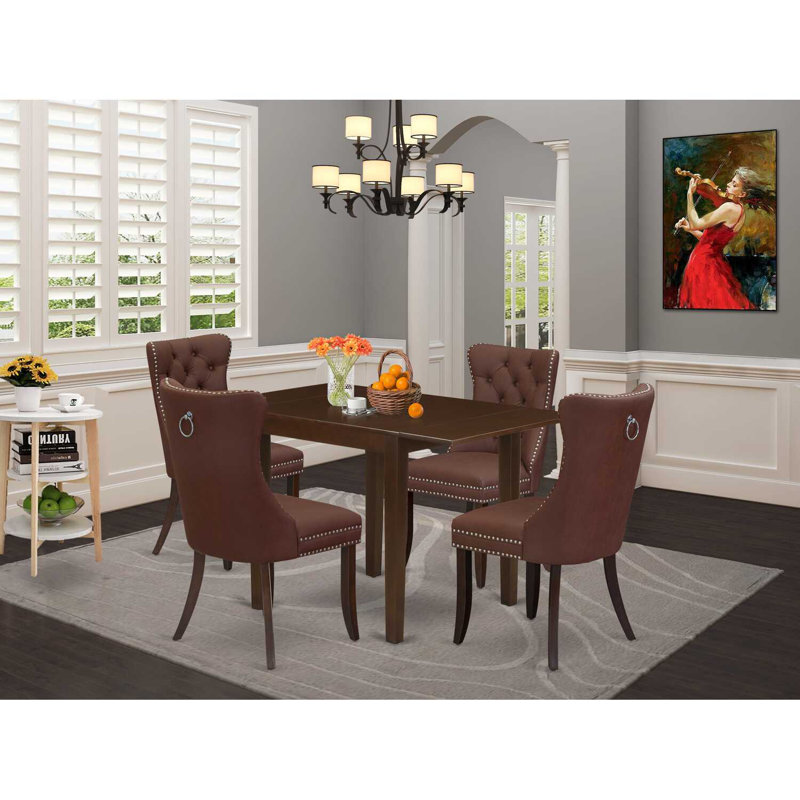 698939AF70324C7ABF9C64834A55CC05 5 Piece Dining Table Set Includes a Rectangle Wooden Table with Removable leaf and 4 Chairs, Mahogany