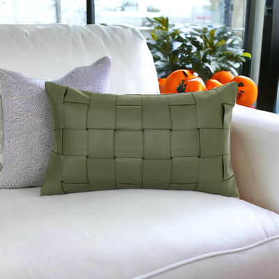 Plaid Faux Leather Pillow Cover
