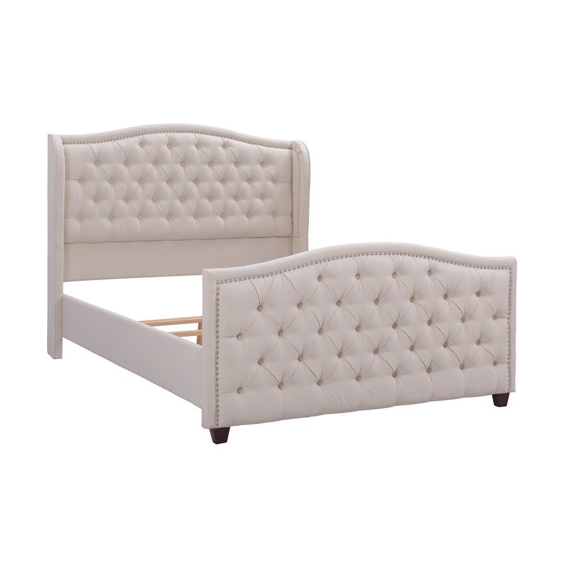 Lit tapissier à oreilles Coleman, Très grand, Velours beige ciel neutre