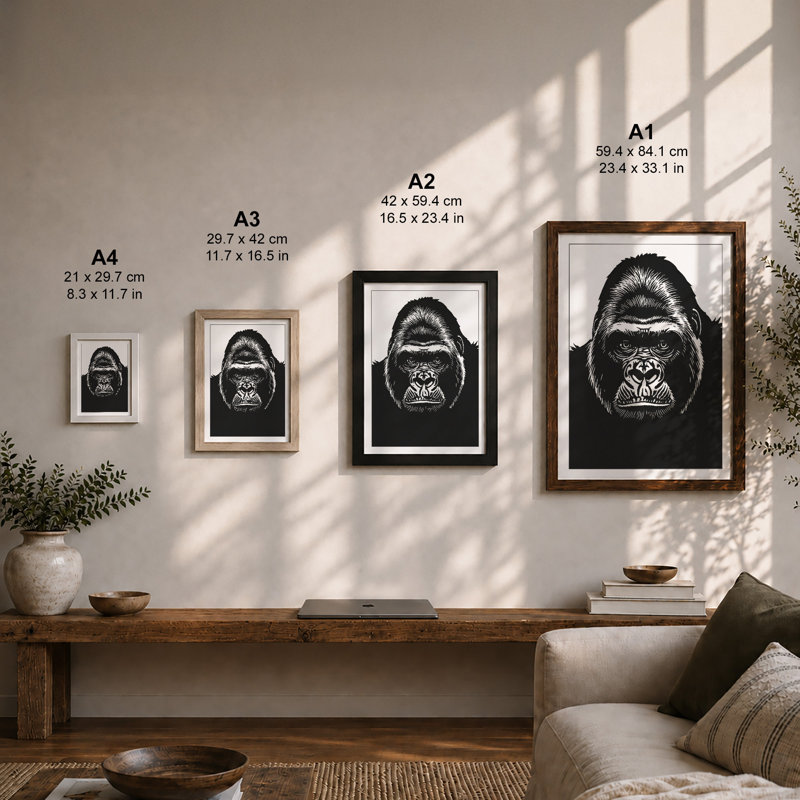Gorilla Confrontation Modern - Framed Print, A1 - 84.1 x 59.4 cm, White