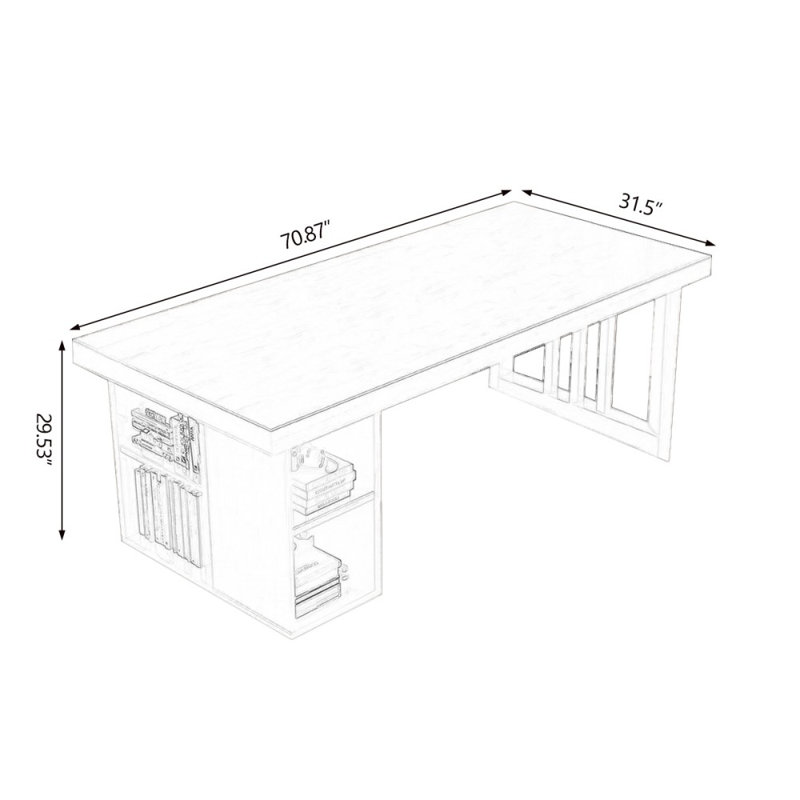 Bureaux rectangulaires en bois massif noyer, H 29,53 po x l 70,87 po x P 31,5 po, Retour à gauche