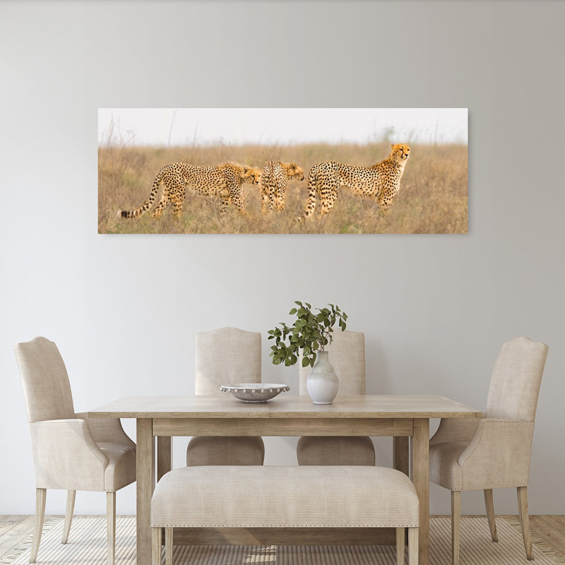 «Four Cheetahs Prowl Contemporary Cat Animal Landscape», art mural, H 60 po x l 20 po