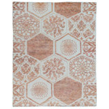 Wool Geometric Area Rug in Ivory
