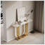 Console moderne de 43,3 pouces avec plateau imitation marbre et table d'appoint en métal doré pour le salon, la chambre à coucher et le vestibule - blanc et or