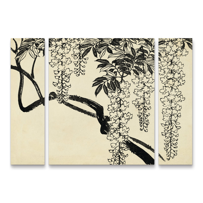 Ensemble de 3 panneaux d'art japonais, H 30 po x l 41 po x P 2 po