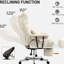 Fauteuil de bureau rembourré avec revêtement blanc crème, soutien lombaire et mouvement fluide. Confortable grâce à son dossier haut et silencieux, il s'incline à 160°.