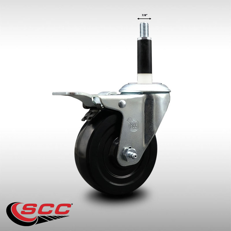 4 Inch SS Soft Rubber Swivel 7/8 Inch Expanding Stem Caster Total Lock Brake SCC