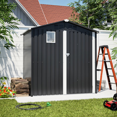 Abri de jardin en métal de 1,80 m x 1,20 m, noir, antirouille, spacieux pour ranger votre matériel de jardinage, porte verrouillable, fenêtre opaque, montage facile, idéal pour ranger vos outils de jardin, une fenêtre