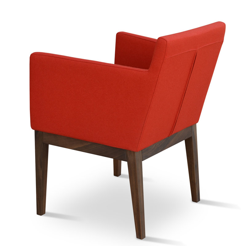 Harput Wood Solid Back Arm Chair, Wenge, Orange Wool