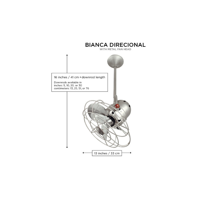 16" Bianca Direcional 3 Blade Ceiling Fan, Chrome, 5" Downrod, Metal