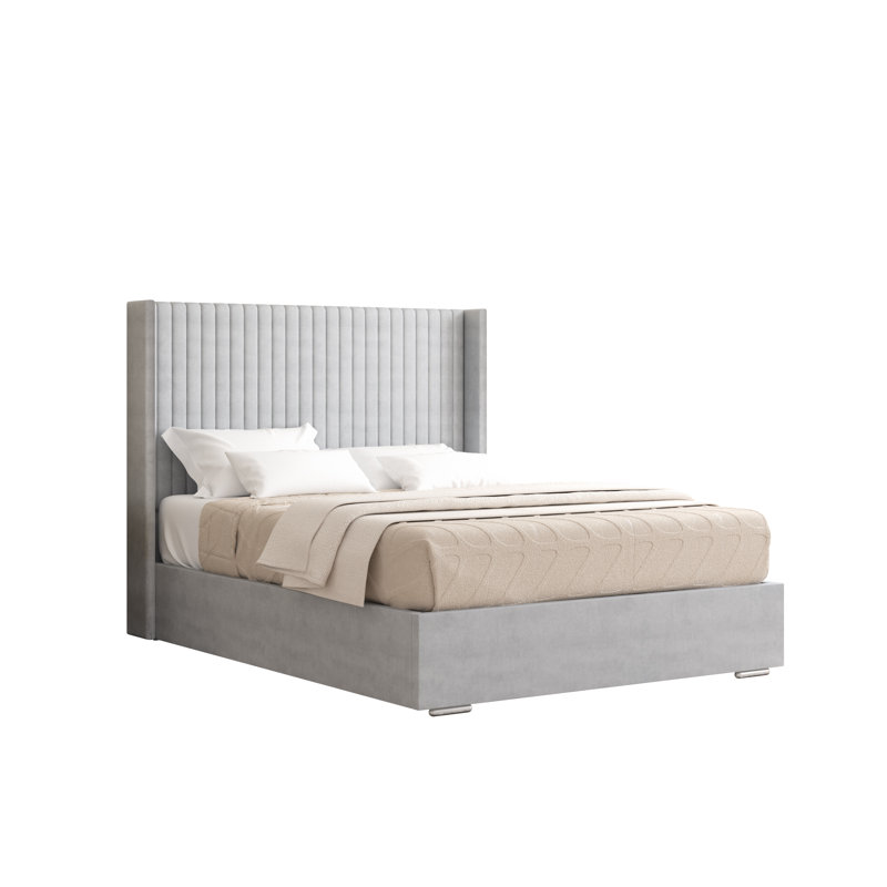 Shelton Upholstered Bed Frame, King (5'), Light Silver