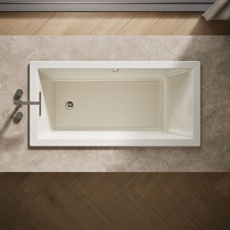 Underscore Rectangle 60-In X 30-In Heated Bubblemassage Air Bath With Reversible Drain, Biscuit