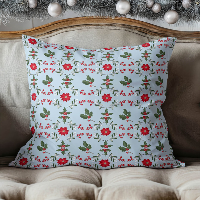 Coussin Botanical Poinsettia, Bleu, Carré 16 po