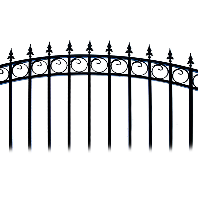 London Style Black Steel Arched Driveway Gate with Pointed Pickets