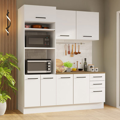 Hokku Designs Hazel 3-Piece Kitchen Storage Set with 3 Door Pantry Cabinet Wall Cabinet Base Cabinet with Drawers 74 Inch Wooden Modern Organization U by Hokku Designs