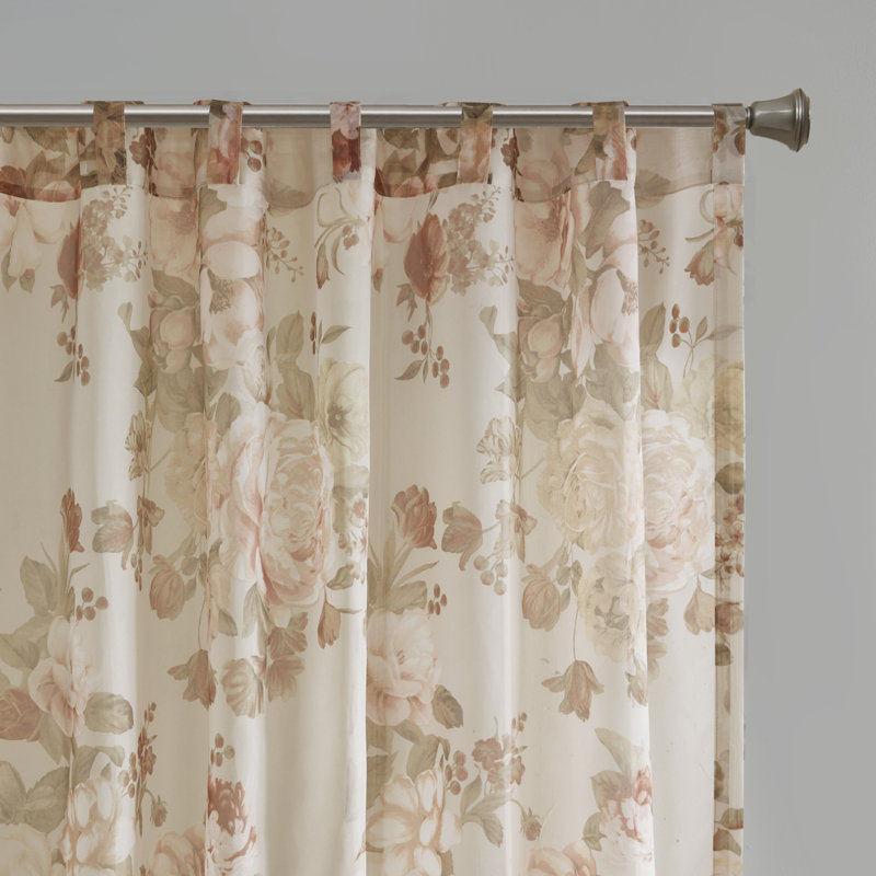 Gray Floral Sheer Rod Pocket and Back Tab Curtain Panel