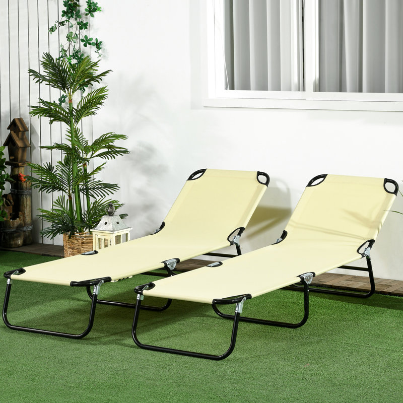 Poolside Sunbathing Seats, 5-Level Reclining, Steel Frame, Beige, Perfect For Relaxing In Yard, Patio, Beach Area Lounge Chairs, Reclining Back, Structure, Sun Tanning Pool