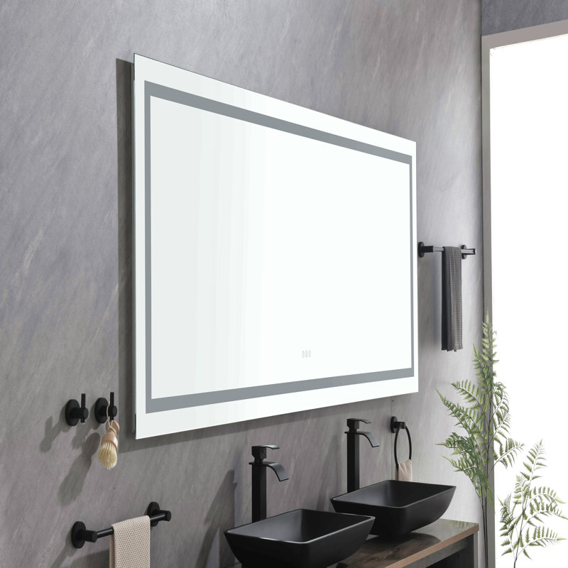 Miroir de salle de bain à DEL 96 po x 36 po avec façade et rétroéclairage, miroir de meuble-lavabo mural, antibuée, mémoire, 3 couleurs, réglable en continu