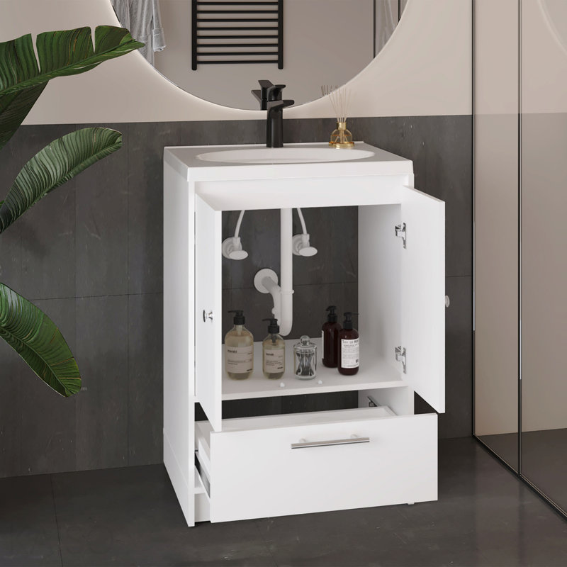 Meuble-lavabo avec deux portes et deux tiroirs Madison, blanc, Blanc
