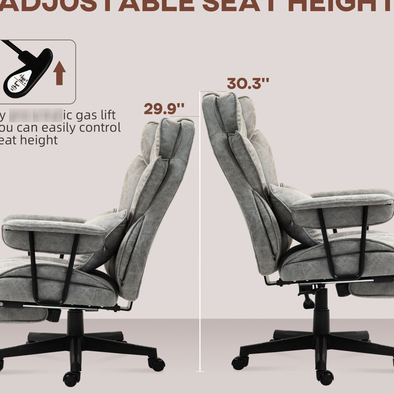 Fauteuil de bureau de 45,3 po à 48,4 po de hauteur, gris, avec 6 points de vibration, soutien lombaire, siège large pour utilisation prolongée et chauffage à 3 niveaux, coussin amovible, capacité de 400 lb