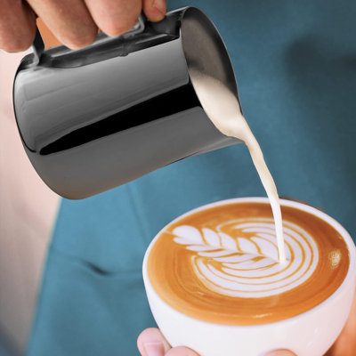 Zulay Kitchen Premium Gift Milk Frother Set – Handheld Coffee Frother With Stand, 12oz/350ml Frothing Pitcher + 4 Latte Art Stencils – 13,000 Rpm Motor, Ss Whisk, Battery Operated – Barista Kit
