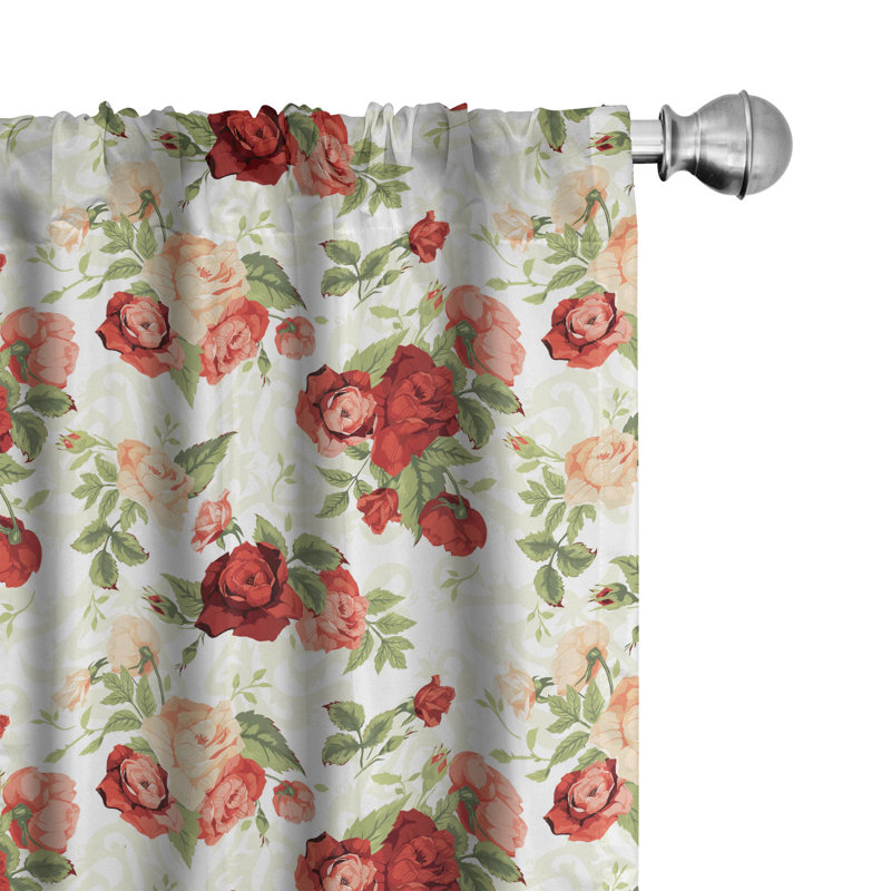 Roses Floral Semi-Sheer Rod Pocket Sliding Panel, 28" x 63"