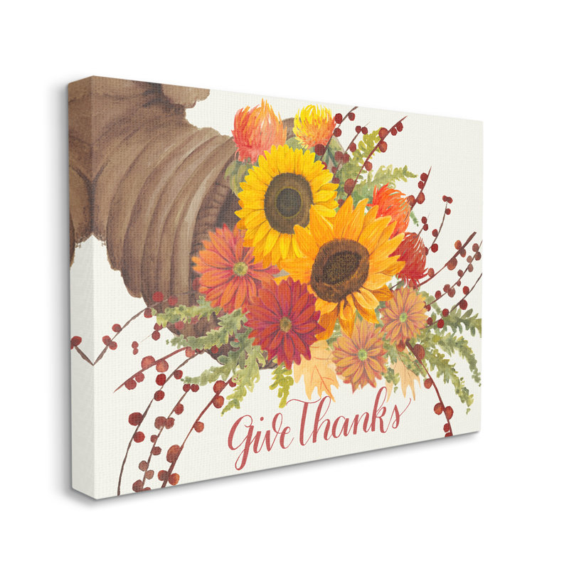 Reproduction d’art graphique par Grace Popp-impression de fleurs d’automne « give thanks », Plaque murale