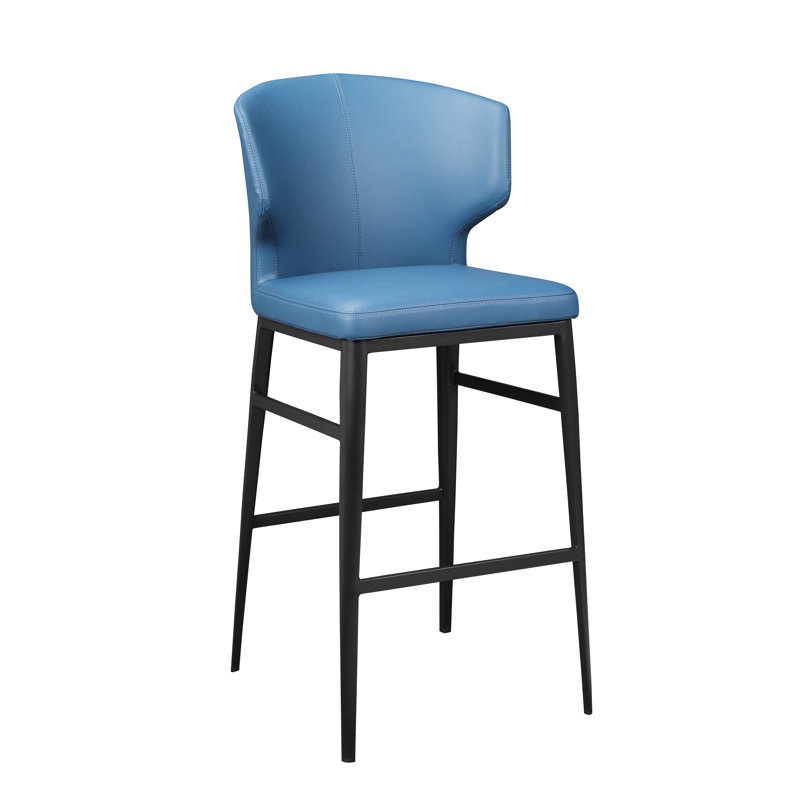 Delaney Upholstered Stool with Metal Frame, Blue, Counter Stool (26" Seat Height)