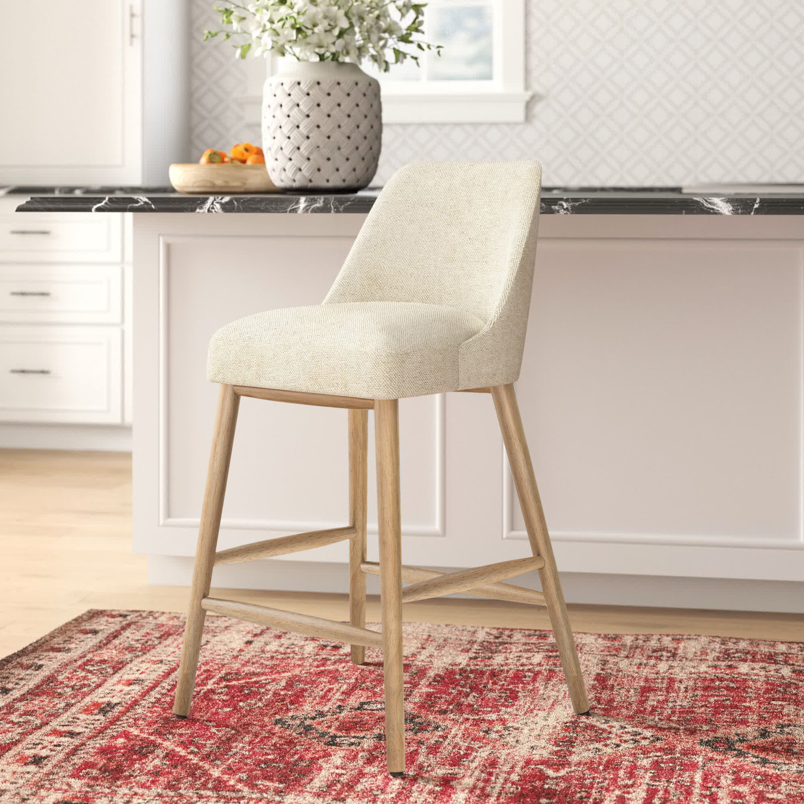 Gallie Counter & Bar Stool, Counter Stool (27” Seat Height), Milsap Canvas Sustain® Tweed, Natural Wood