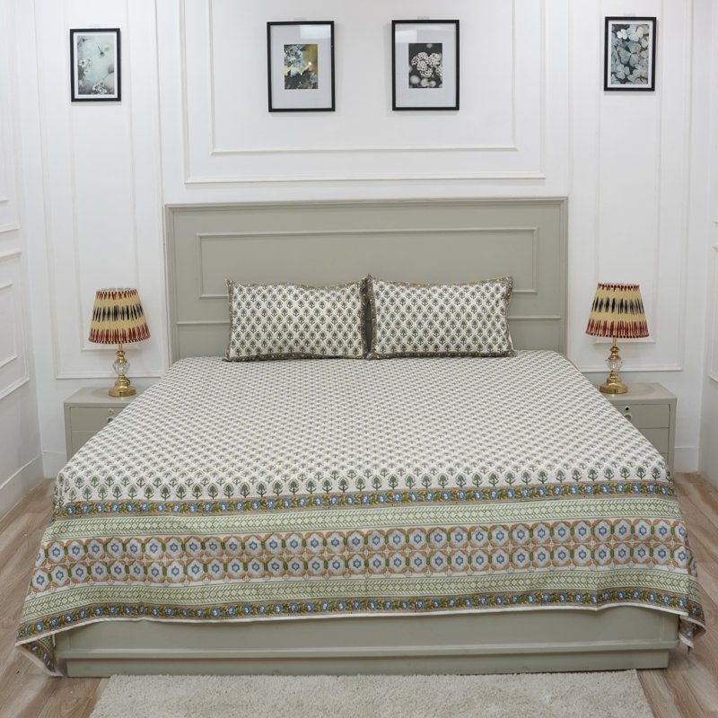 Fabdivine Pure Cotton Bedsheet Set – Handmade Bedsheet with Matching Pillow Covers – Premium Bedding, Gurukul,