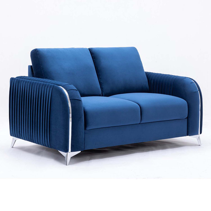 Causeuse 59 po Wenona, velours bleu, Bleu