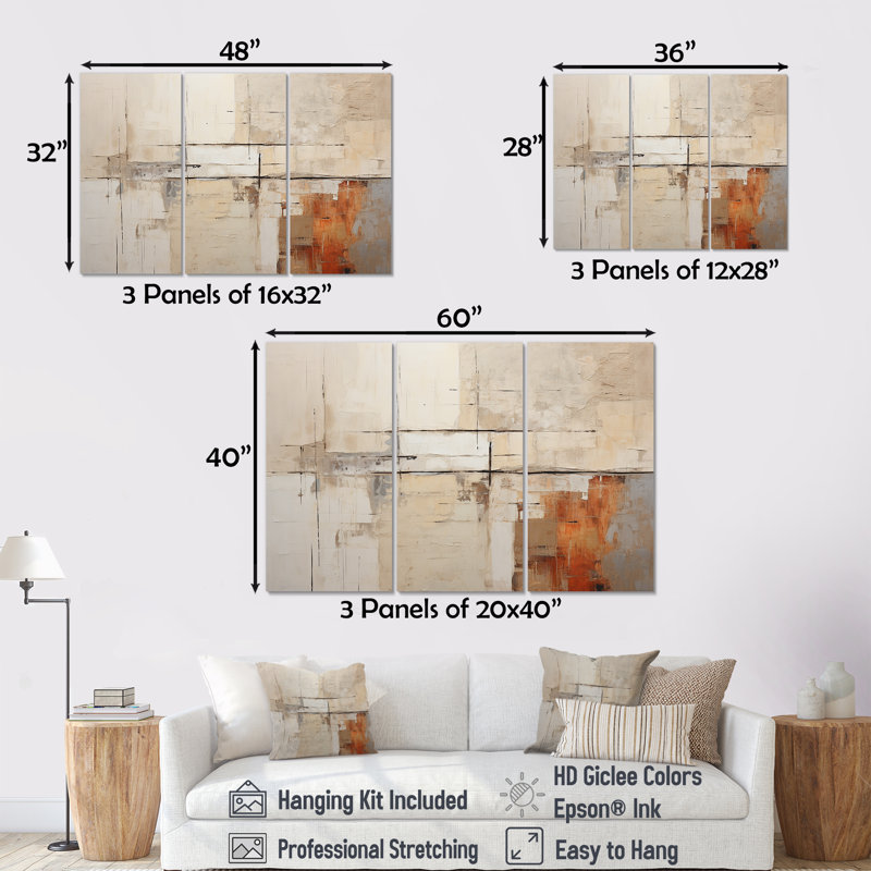 «Abstract Beige Brown Road Collage», ensemble d'art mural abstrait, H 28 po x l 36 po x P 1 po, Wrapped Canvas