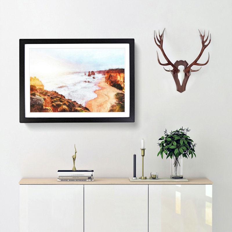 Twelve Apostles in Australia - Picture Frame Painting Print, 33cm H x 45cm W x 2cm D, Black Framed