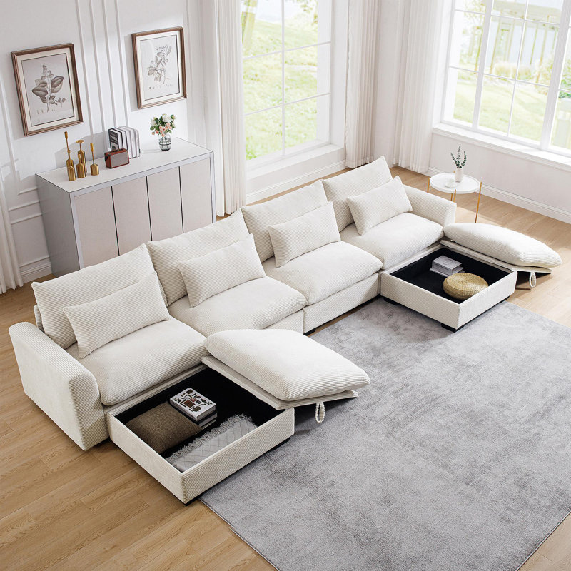 Canapés modulaires en velours côtelé Big Big, Velours côtelé beige