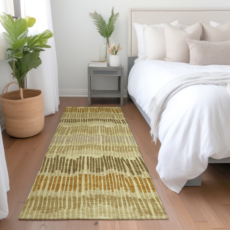 Premium Machine Washable Prisco Gold Rug, Runner 2'3" x 7'6"