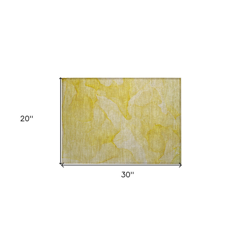 2' X 3' Gold Abstract Washable Non Skid Indoor Outdoor Area Rug