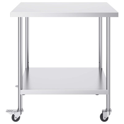 Table de travail en acier inoxydable avec 4 roues, 3 tablettes réglables, robuste pour les cuisines et les restaurants commerciaux