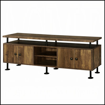 Rustic Oak and Black 2-Shelf TV Stand with Ample Storage, Perfect for Modern and Traditional Living Rooms.