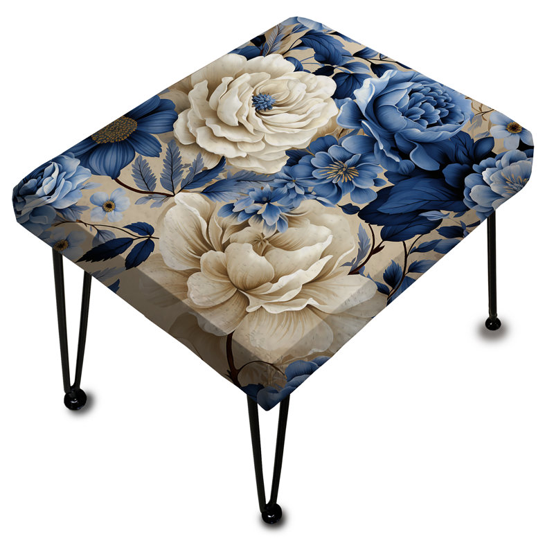 Blue Neo Victorian Roses Victorian Pattern - Floral Rectangle Ottoman