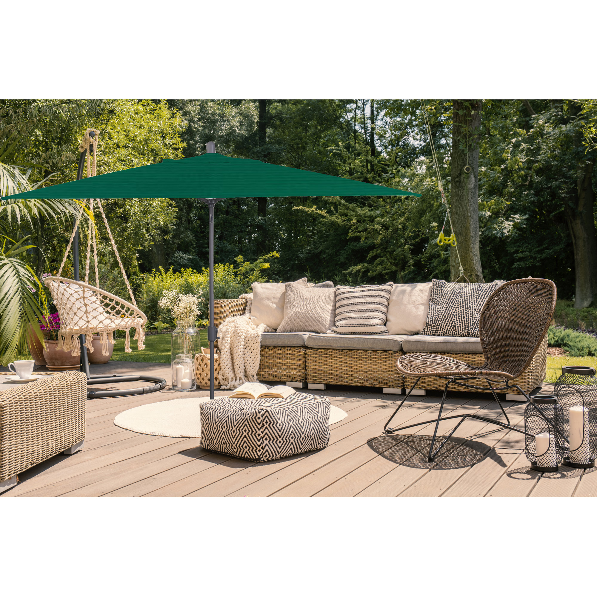 Olivier 116.7'' Outdoor Umbrella, Canvas Forest Green Sunbrella® Canvas, Starring Gray