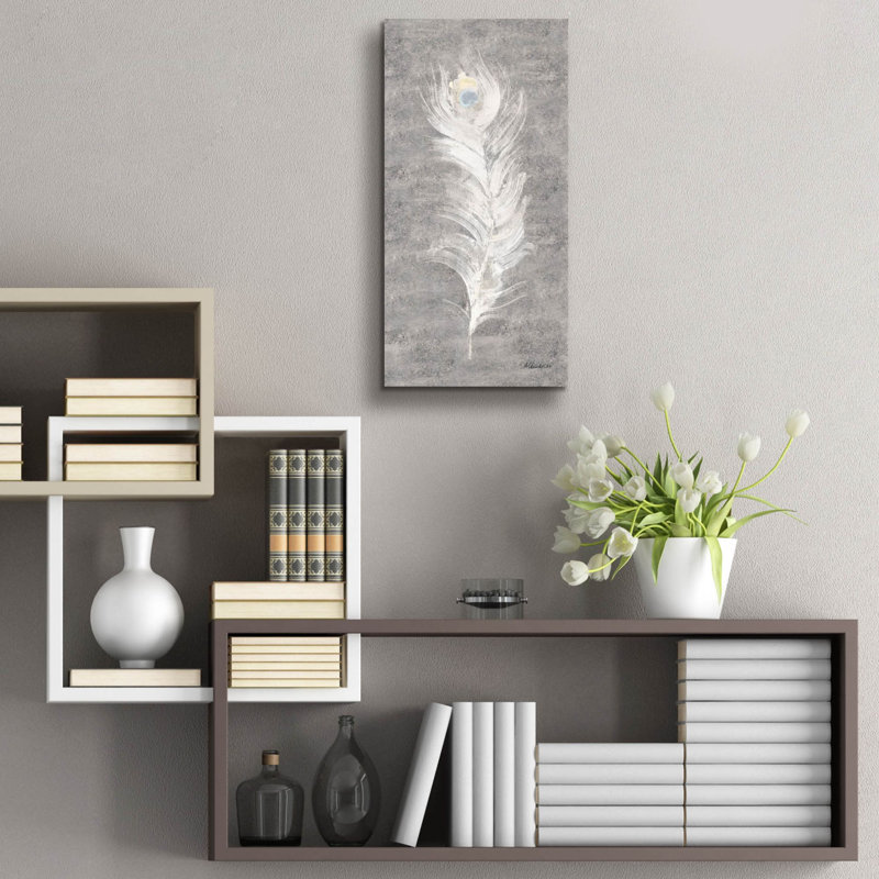 Art mural en verre acrylique 12 po x 24 po Latitude Run® «Silver Blue Eyed Feathers 2» par Albena Hristova, H 24 po x l 12 po