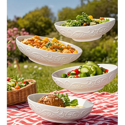 Artena Pasta Bowls 35oz, Ceramic Large Embossed Salad Bowls - Flower Print