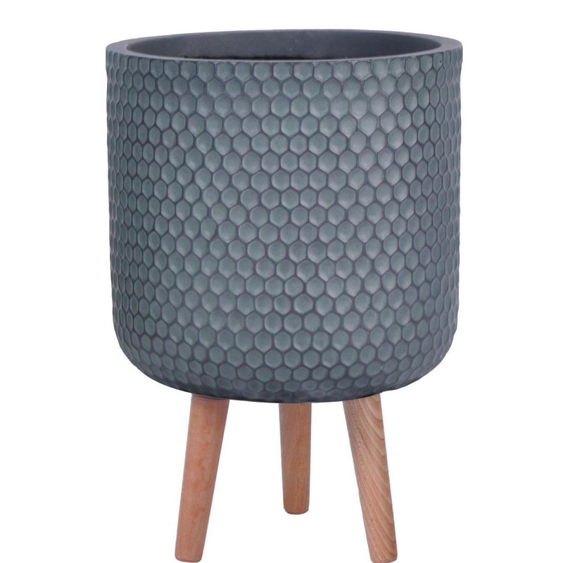 Honeycomb Style Cylinder Round Planter with Feet, 34cm H x 25cm W x 25cm D