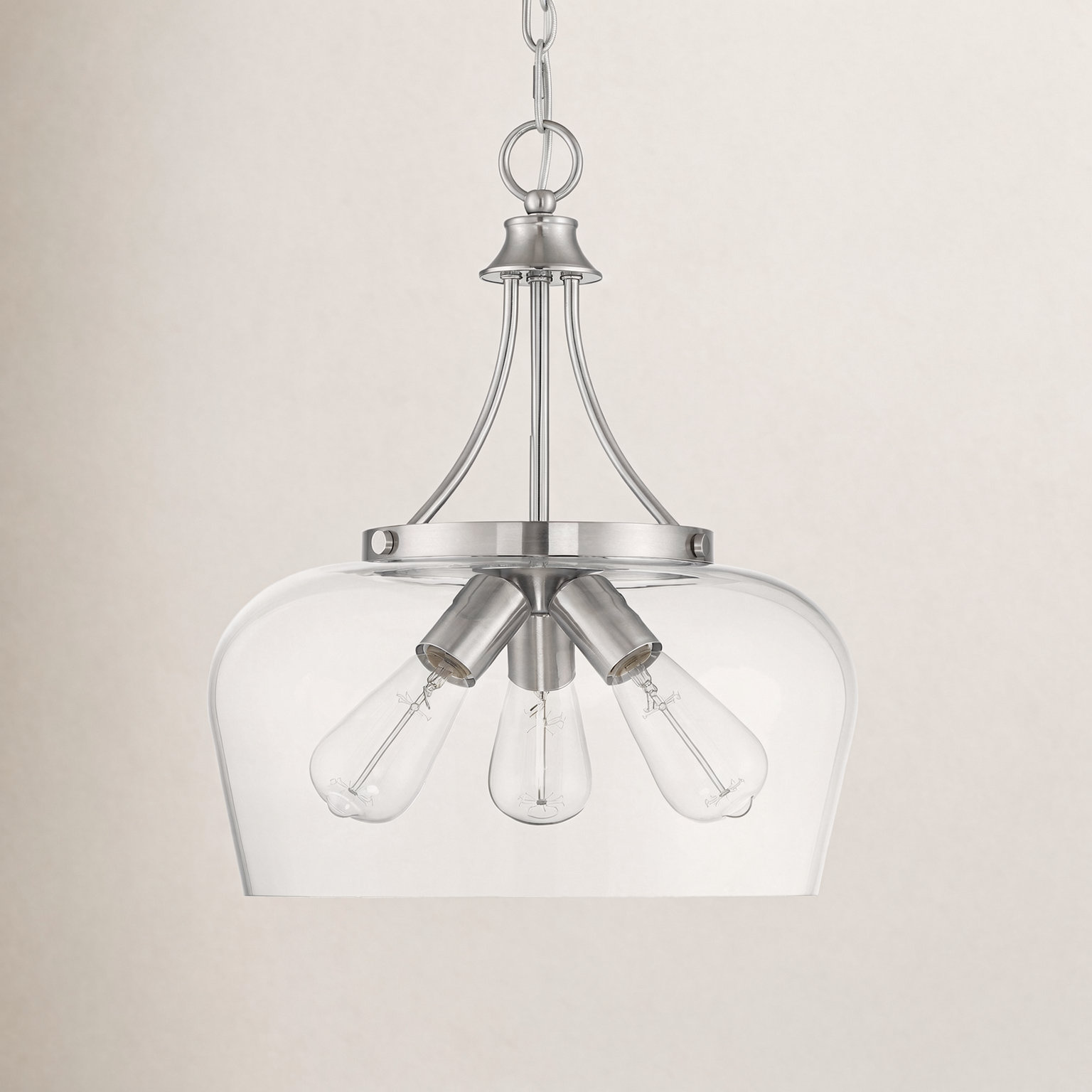 Breena Dimmable 3-Light Pendant, Satin Nickel, Clear