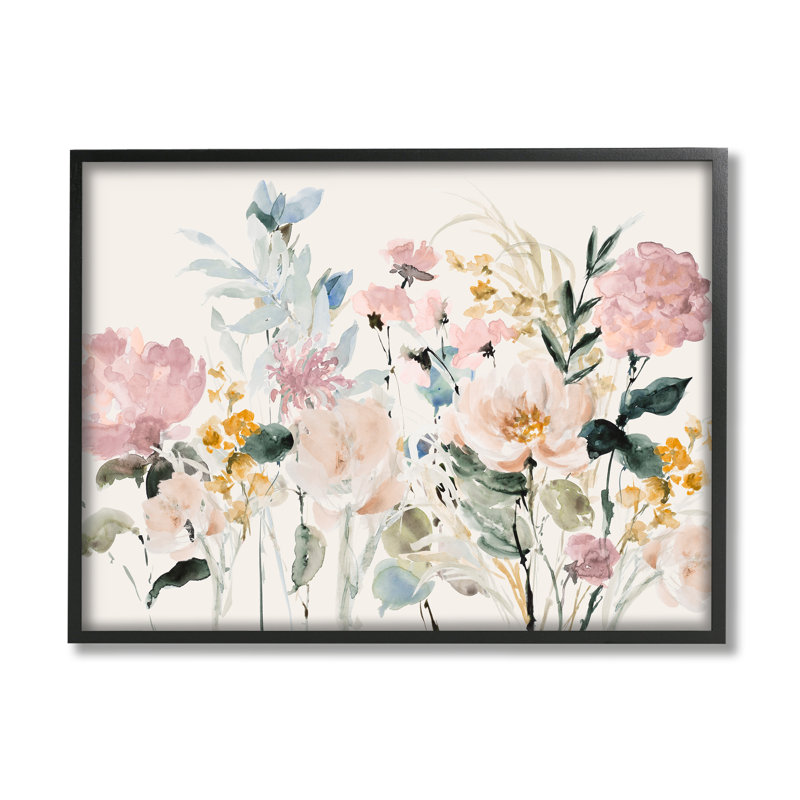 Az-516, impression de fleurs de printemps pastel sur toile par Lanie Loreth, Cadre noir, H 11 po x l 14 po x P 1,5 po